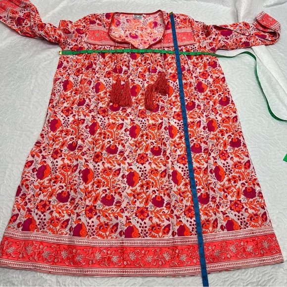 SZ BLOCKPRINTS Indian Floral Print Cotton
Dress Tassels Magenta Tangerine Large - Picture 3 of 7